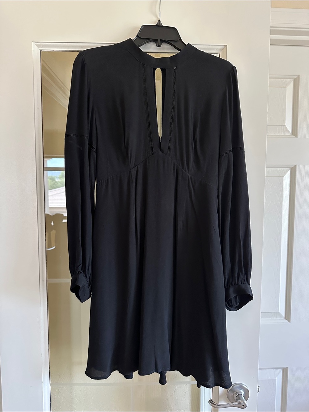 Astr Black Anita Dress with Long Sleeves and Front Keyhole